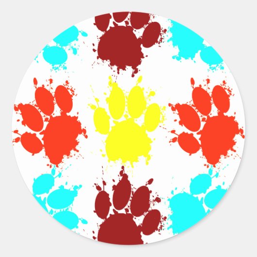 Sticker Rond Motif Empreinte de patte de Peinture Splatter Dog (Devant)