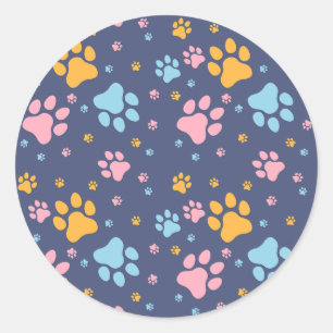 Sticker Rond Motif Empreintes de Pattes d'Animaux Colorés
