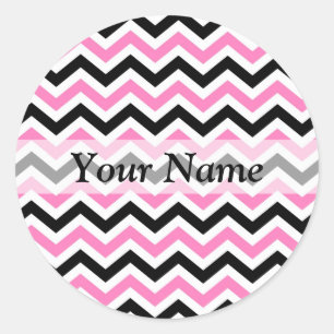 Sticker Rond Motif en chevron rose et noir