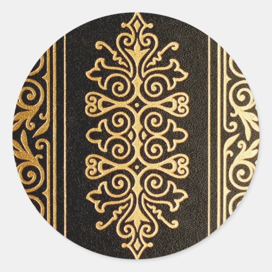 Sticker Rond Motif en cuir noir en or incorporé (Devant)