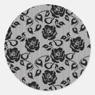 Sticker Rond motif en dentelle noire sur arrière - plan blanc