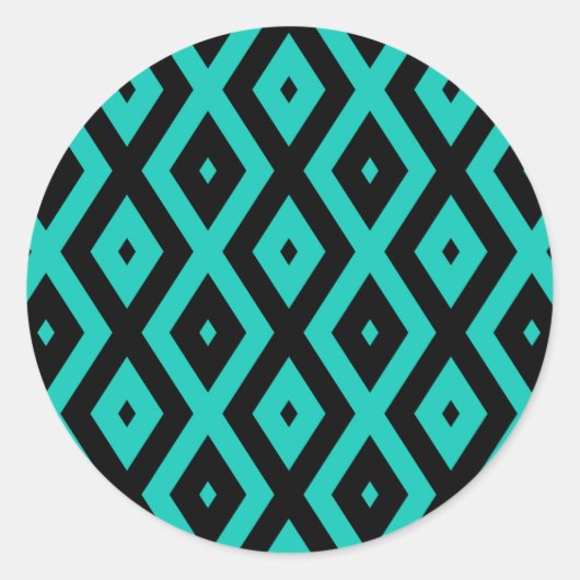 Sticker Rond Motif en diamant noir et turquoise (Devant)