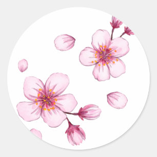 Sticker Rond Motif en fleurs de cerisier rose
