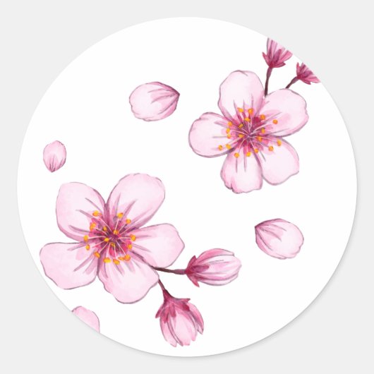 Sticker Rond Motif en fleurs de cerisier rose (Devant)