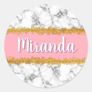 Sticker Rond Motif en marbre sur rose avec Parties scintillant