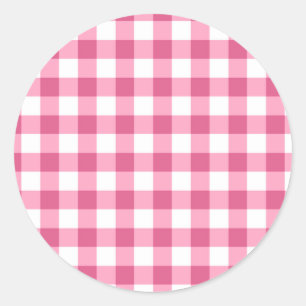 Sticker Rond Motif En vichy Vérificateur rose et blanc
