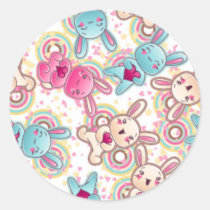 Sticker Rond Motif enfant Kawaii avec des Doodles mignons