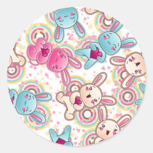 Sticker Rond Motif enfant Kawaii avec des Doodles mignons (Devant)