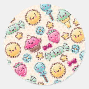 Sticker Rond Motif enfant Kawaii avec des gribouillis mignons