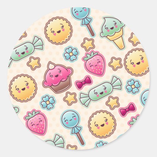 Sticker Rond Motif enfant Kawaii avec des gribouillis mignons (Devant)