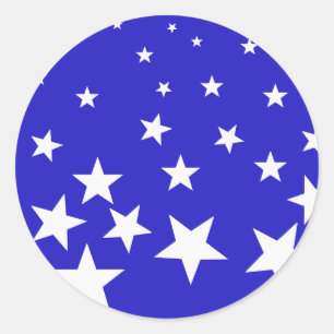 Sticker Rond Motif étoile blanche sur arrière - plan bleu