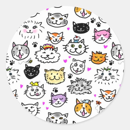 Sticker Rond Motif face chats Whimsical (Devant)
