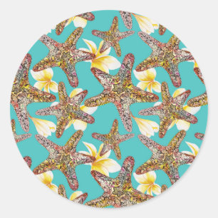 Sticker Rond Motif fantaisiste d'étoiles de mer