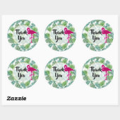 Sticker Rond Motif Feuille tropical et Flamant rose rose Merci (Feuille)