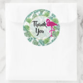 Sticker Rond Motif Feuille tropical et Flamant rose rose Merci (Sac)