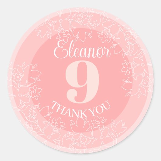 Sticker Rond Motif Fleur sauvage blanc sur rose (Devant)