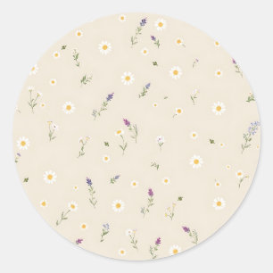 Sticker Rond Motif Fleur sauvage éparpillé avec marguerites