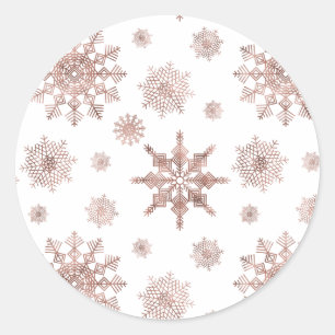 Sticker Rond Motif flocon de neige de couleur rose gold faux