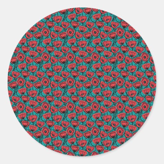 Sticker Rond Motif floral abstrait moderne de coquelicot rouge (Devant)