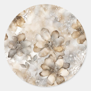 Sticker Rond Motif floral beige élégant