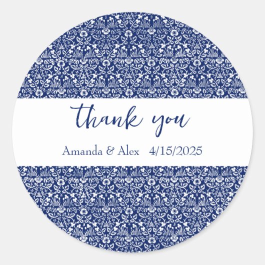 Sticker Rond Motif floral bleu personnalisé William Morris (Devant)