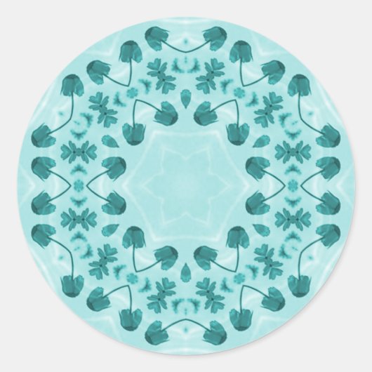 Sticker Rond Motif floral, bleu Turquoise (Devant)