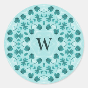 Sticker Rond Motif floral, bleu Turquoise initial