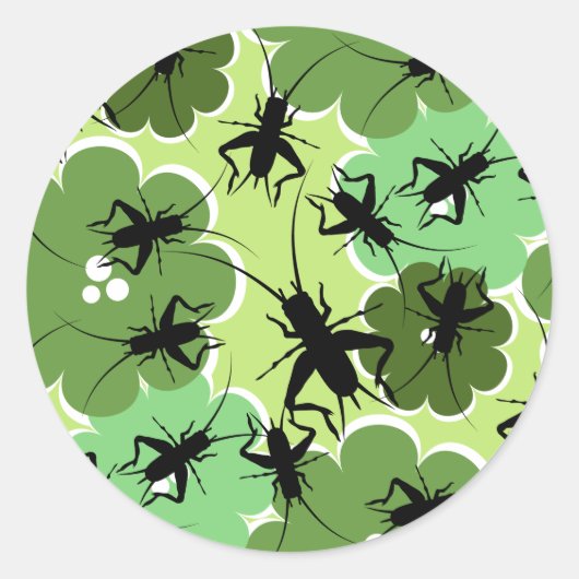 Sticker Rond Motif floral de cricket vert + noir (Devant)