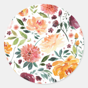 Sticker Rond Motif floral de fleurs d'automne à l'aquarelle