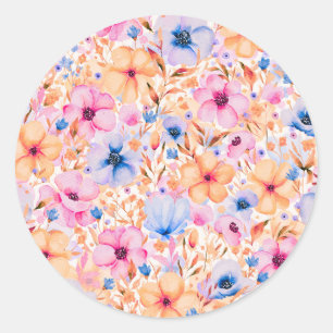 Sticker Rond Motif floral de fleurs sauvages aquarelles colorée