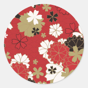 Sticker Rond Motif floral élégant Sakura japonais
