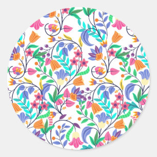 Sticker Rond Motif floral exotique coloré