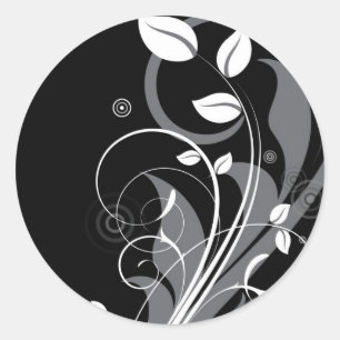 Sticker Rond Motif floral gris sur le noir