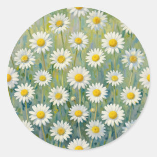 Sticker Rond Motif floral impressionniste de prairie de pâquere