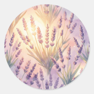 Sticker Rond Motif floral lavande violet aquarelle de rêve