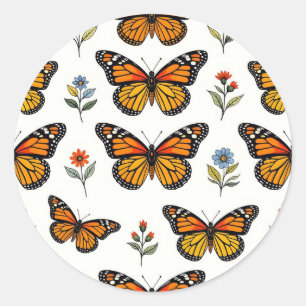 Sticker Rond Motif floral papillon monarque