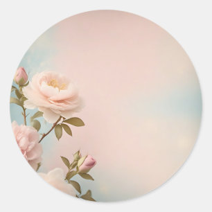 Sticker Rond Motif floral Pastel doux sur Arrière - plan rose