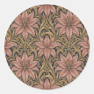 Sticker Rond Motif floral rose Lily de style William Morris fon