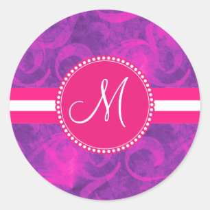 Sticker Rond Motif floral rose pourpre de Flourish de remous de