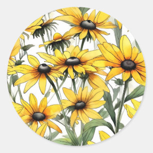 Sticker Rond Motif floral Susan Jaune aux yeux noirs