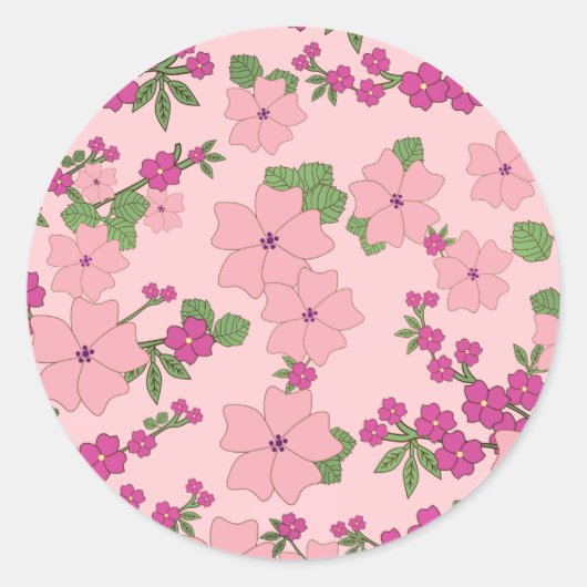 Sticker Rond Motif floral, violet et violet pastel, (Devant)
