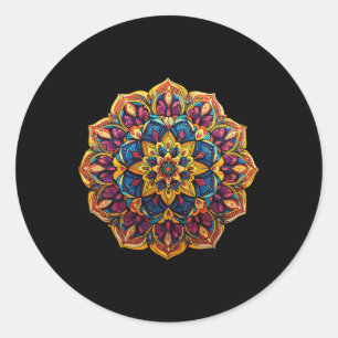 Sticker Rond Motif floral zen mandala vibrant pour la méditatio
