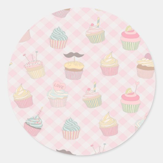 Sticker Rond Motif Gâteau Rose Gingham (Devant)