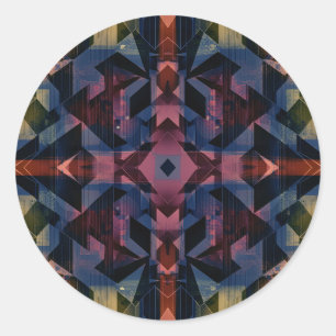 Sticker Rond Motif géométrique abstrait avec fleur bleue