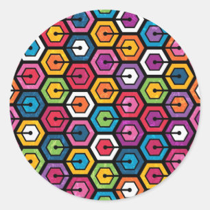 Sticker Rond Motif géométrique coloré avec des hexagones