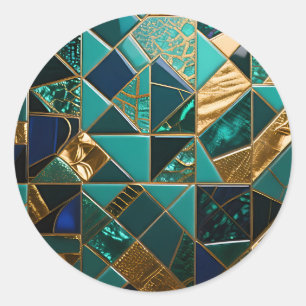 Sticker Rond Motif géométrique mosaïque doré sarcelle de luxe