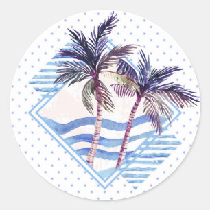 Sticker Rond Motif géométrique pourpre de palmier d'aquarelle