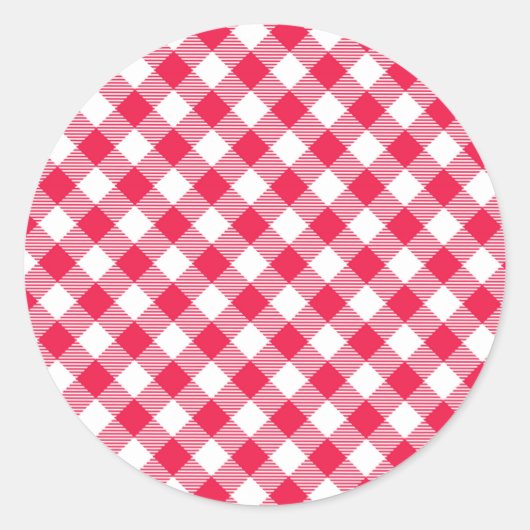Sticker Rond Motif Gingham Rouge et Blanc Classique Rustique (Devant)