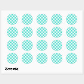 Sticker Rond Motif Gingham Turquoise (Feuille)