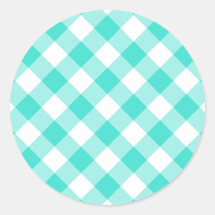 Sticker Rond Motif Gingham Turquoise